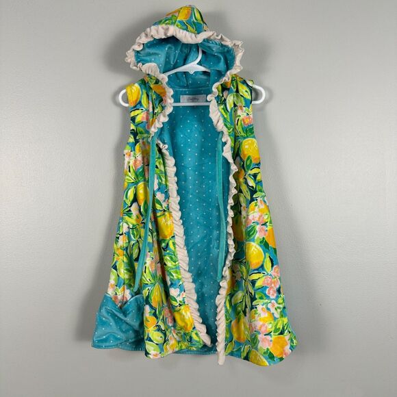Sweethoney Girls 5 Hooded Terry Cloth Swim Cover Blue Polka Dot Lemons Ruffle - Picture 1 of 3